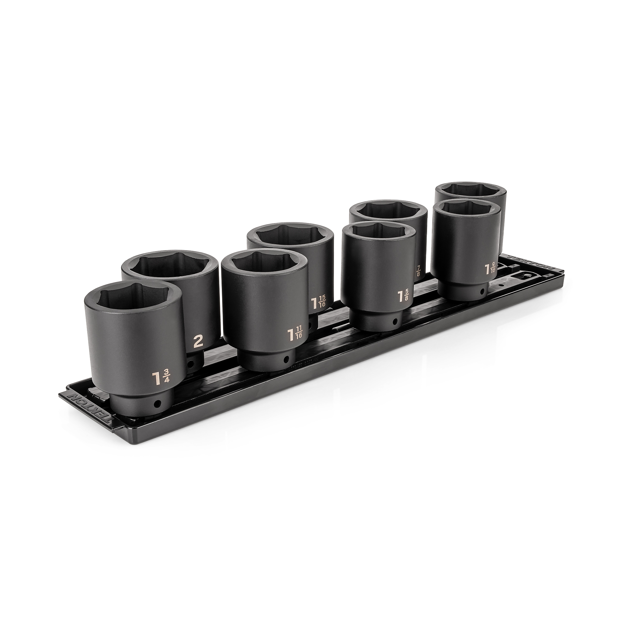 TEKTON 1/2 Inch Drive Deep 6-Point Impact Socket Set with Rails and Tray, 8-Piece (1-9/16 - 2 in.) | SID92107
